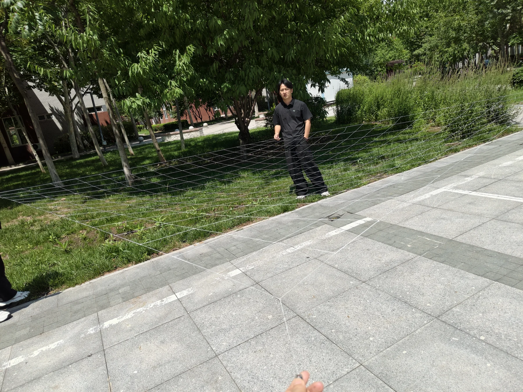 Handheld Drone Net Launcher — Deployed nylon net