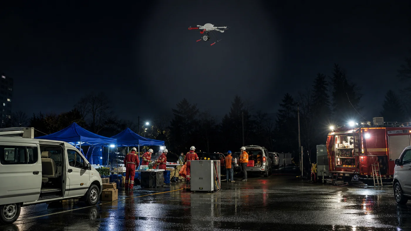 Night emergency lighting UAV support operation